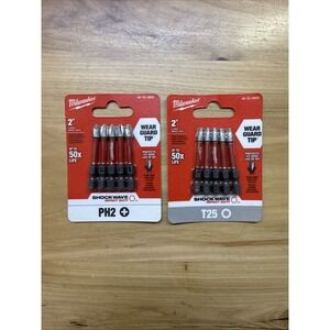 Lot Of 2 Milwaukee SHOCKWAVE 2" Philips Impact Bits  PH2 & T25